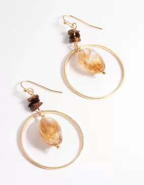 Brown Mixed Bead Open Circle Drop Earrings