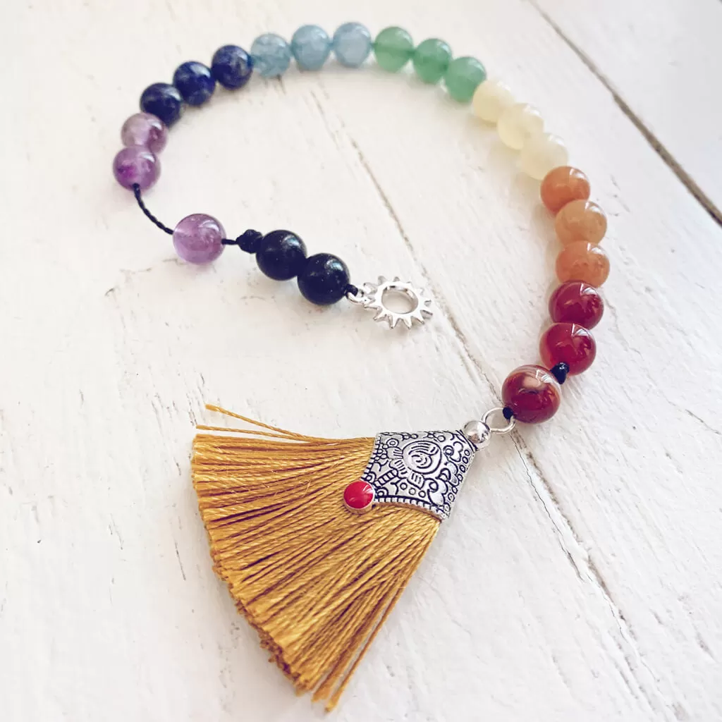 chakra worry beads // gemstone bead and tassel string