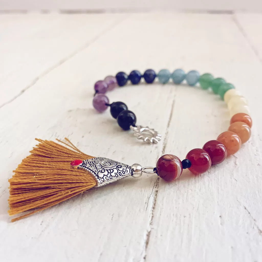 chakra worry beads // gemstone bead and tassel string