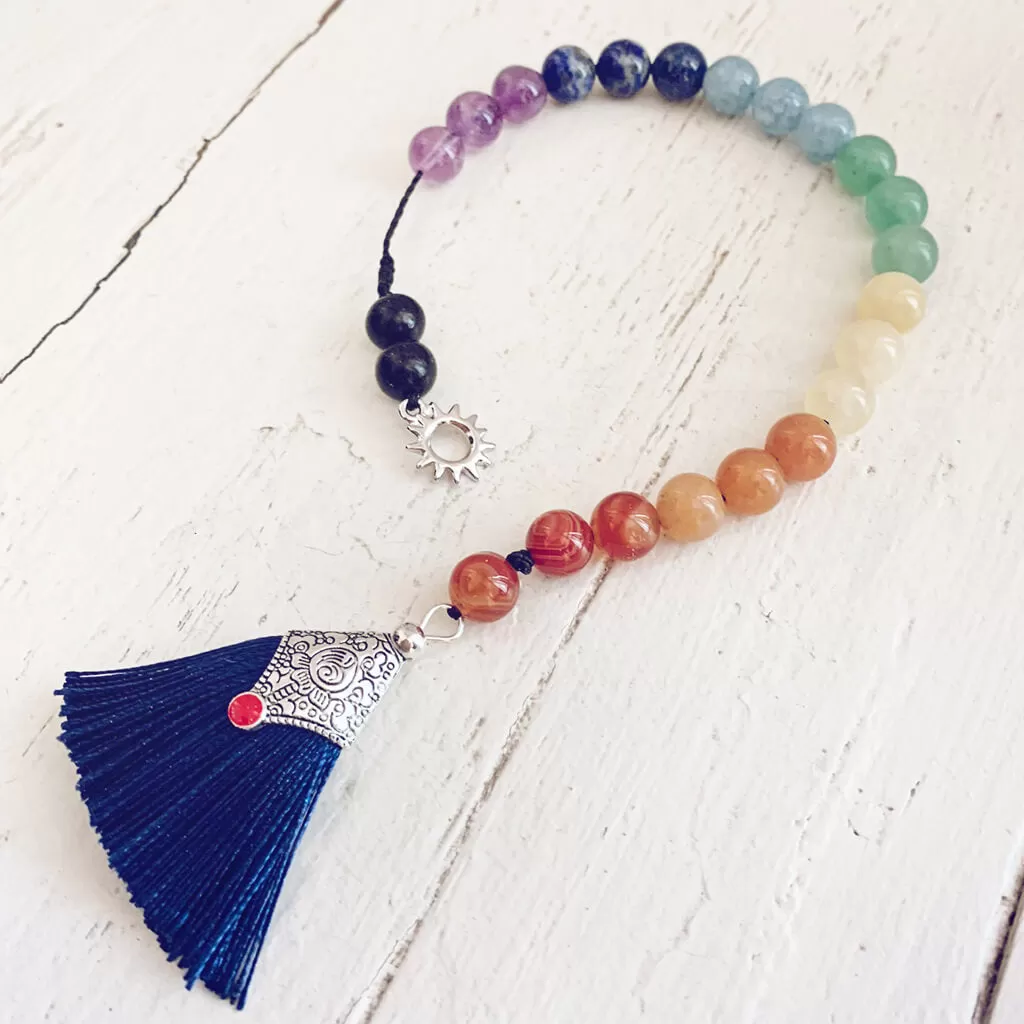 chakra worry beads // gemstone bead and tassel string