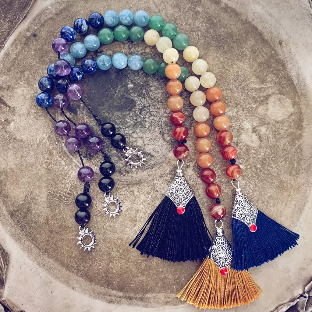 chakra worry beads // gemstone bead and tassel string