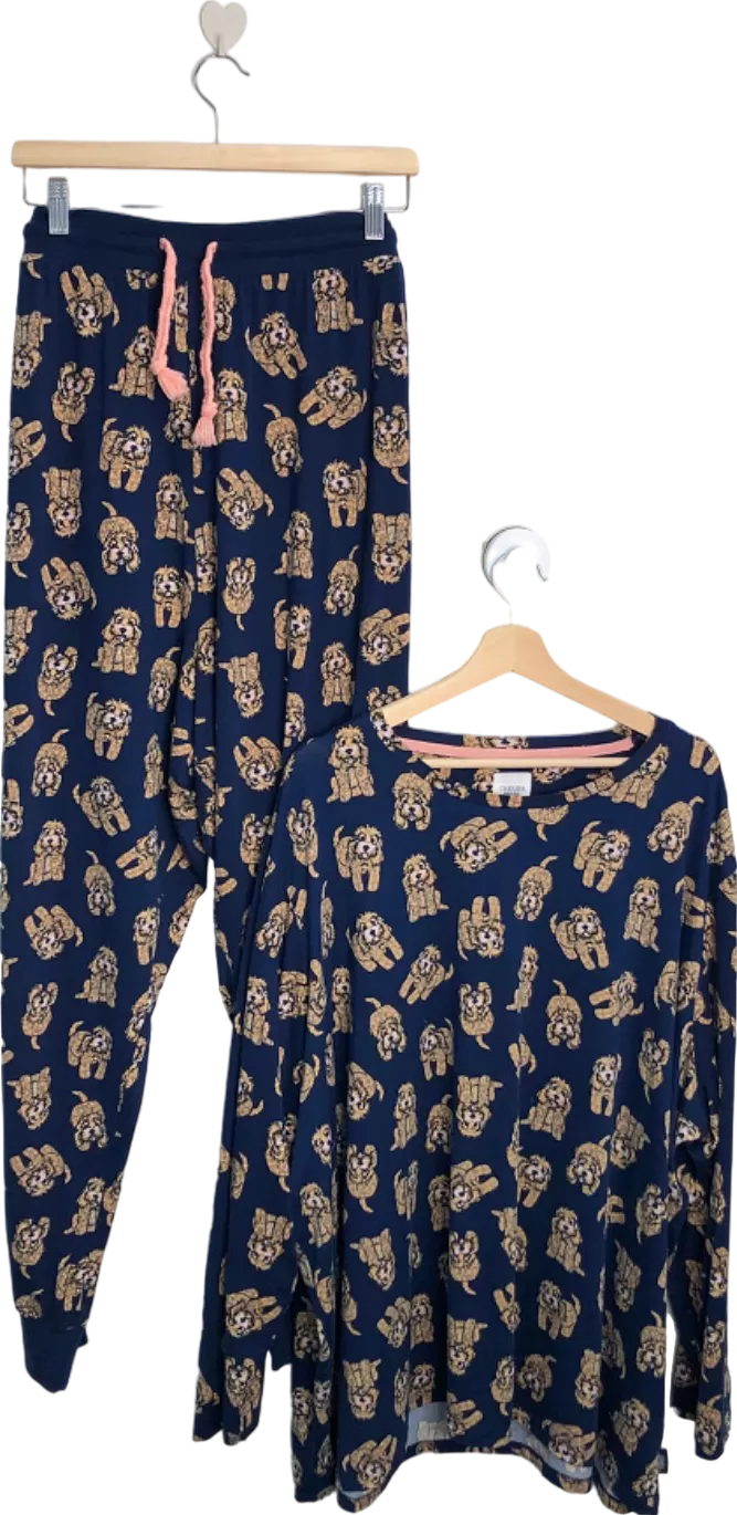 Chelsea Peers Navy Dog Print Pyjama Set UK 28