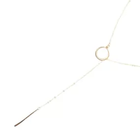 Circle and Line Lariat Necklace in Gold