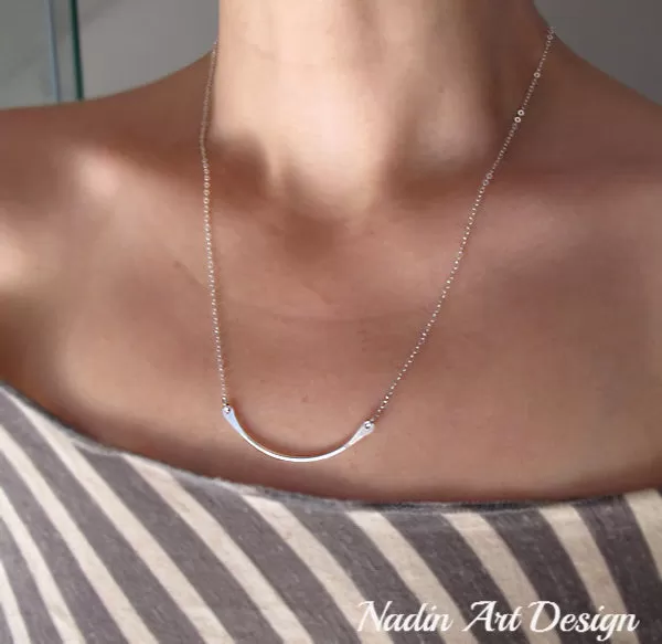 Curved Pendant Sterling Silver Necklace