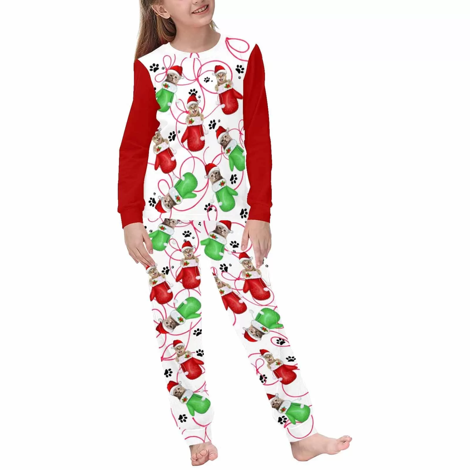 Custom Face Pajamas Christmas Funny Sleepwear Personalized Girls Long Sleeve Pajamas Set