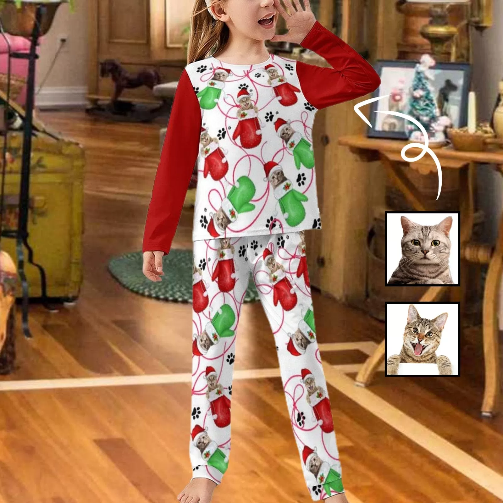 Custom Face Pajamas Christmas Funny Sleepwear Personalized Girls Long Sleeve Pajamas Set