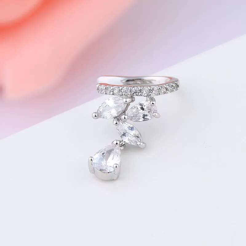 CZ Crystal Jackets Ear Cuff Water Drop Clip on Earrings.