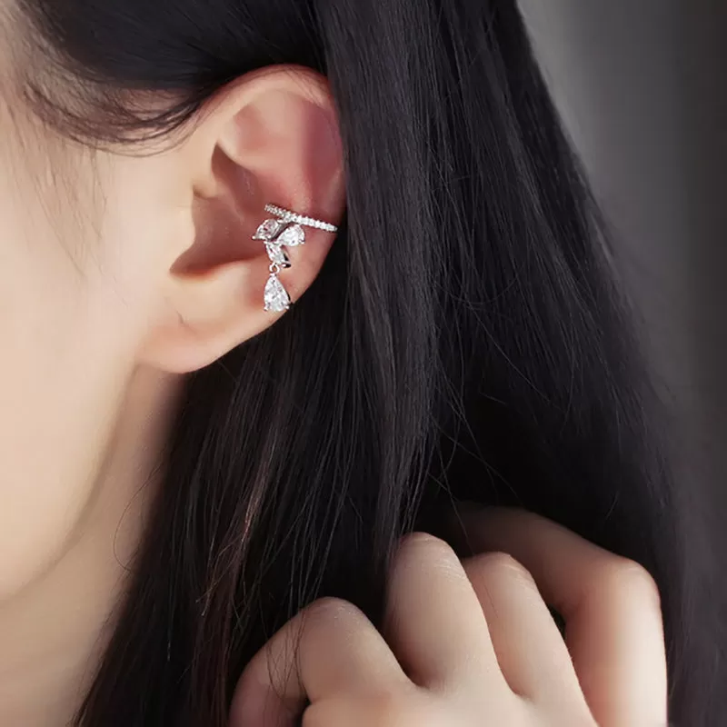 CZ Crystal Jackets Ear Cuff Water Drop Clip on Earrings.