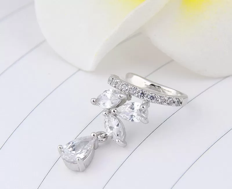 CZ Crystal Jackets Ear Cuff Water Drop Clip on Earrings.