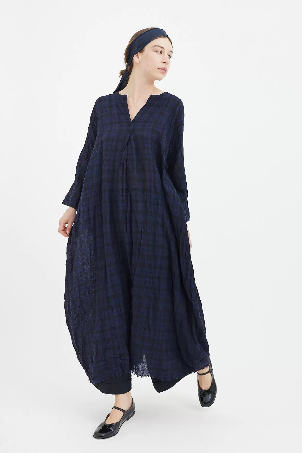 Daniela Gregis - Long Sleeve Dress - Black Blue Tartan