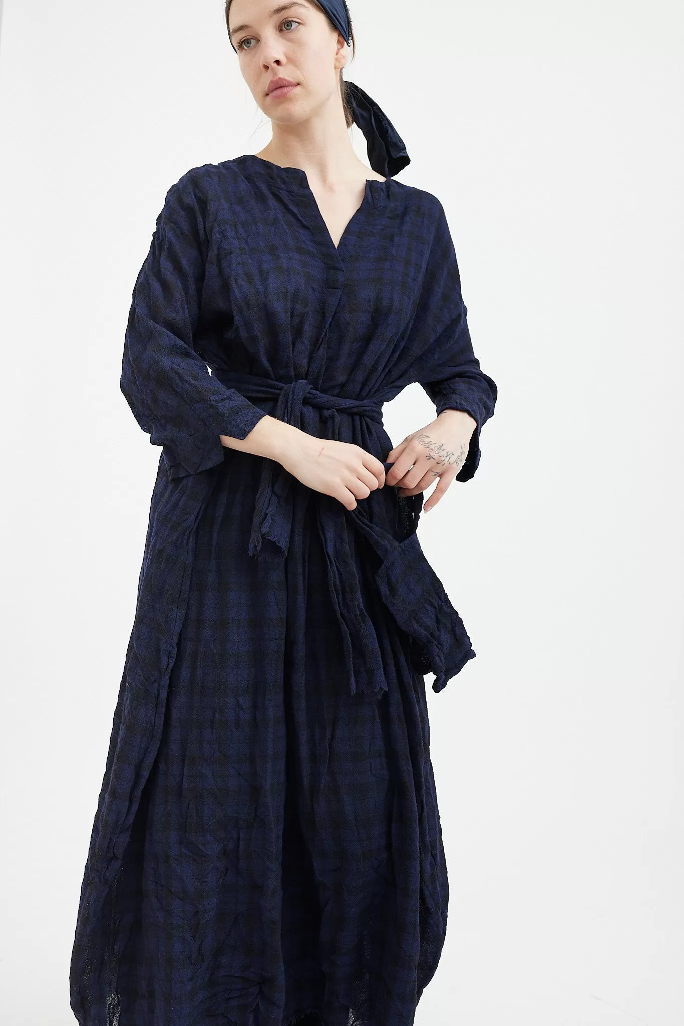 Daniela Gregis - Long Sleeve Dress - Black Blue Tartan