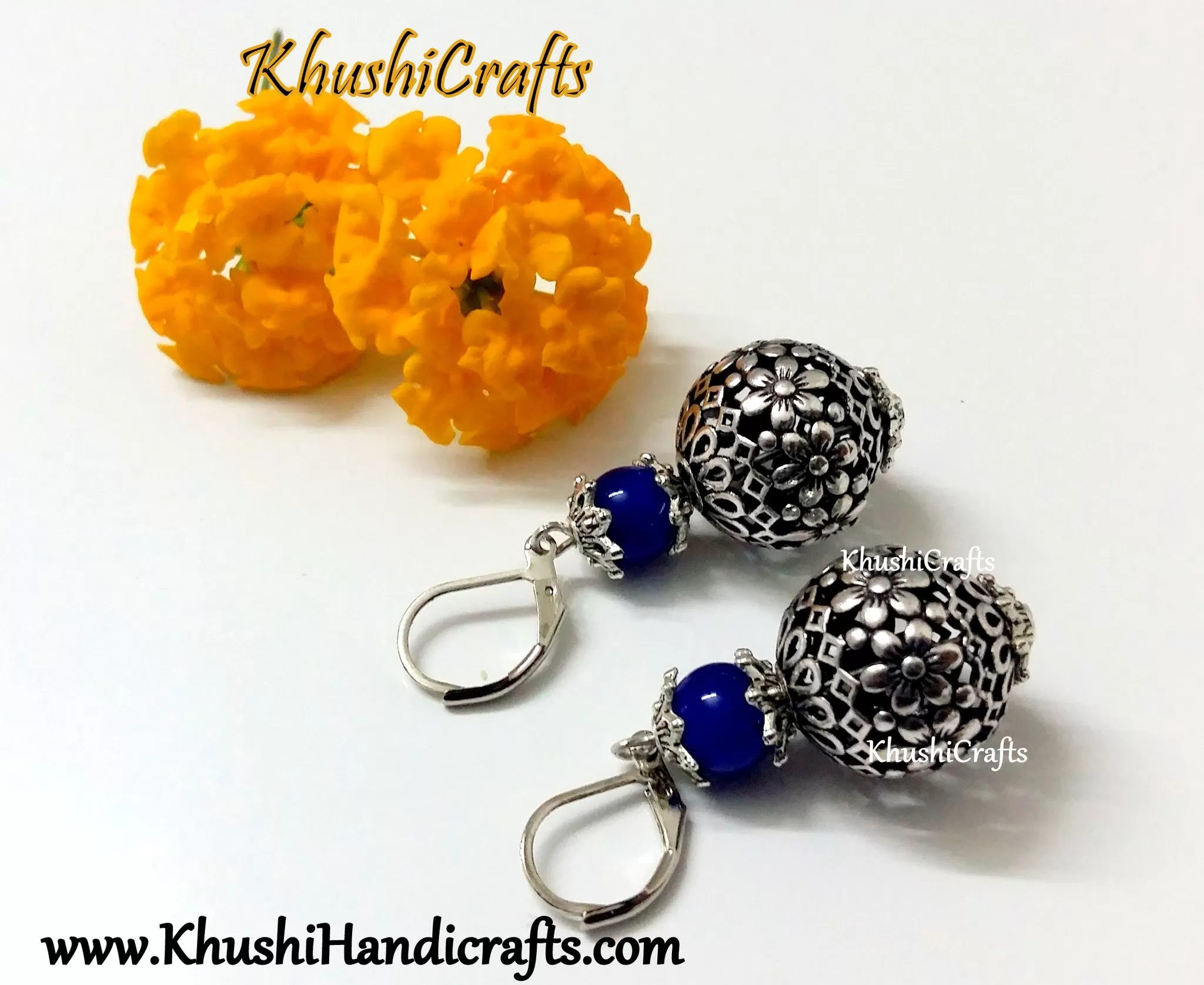 Dark Blue Shaded Flower Bead Dangler