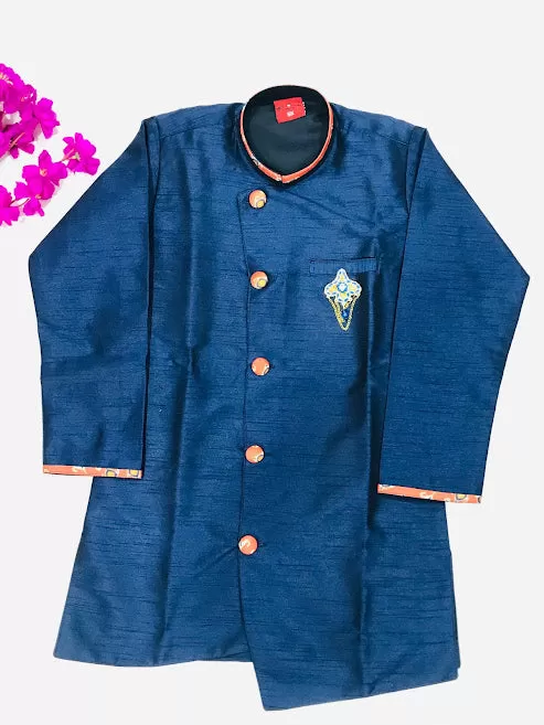 Delightful Dark Blue Colored Kurta With Dhoti Style Pant For Kids