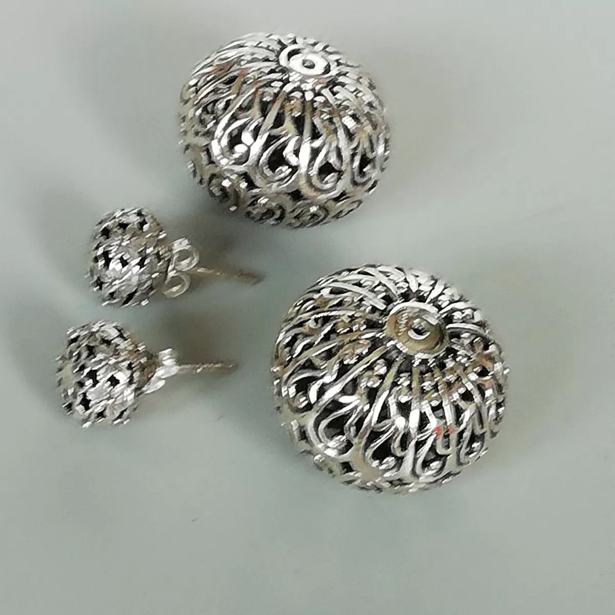 Double sided sterling silver ball studs | Indian front back earrings  | Chunky statement earrings | Filigree Silver jewelry | E913