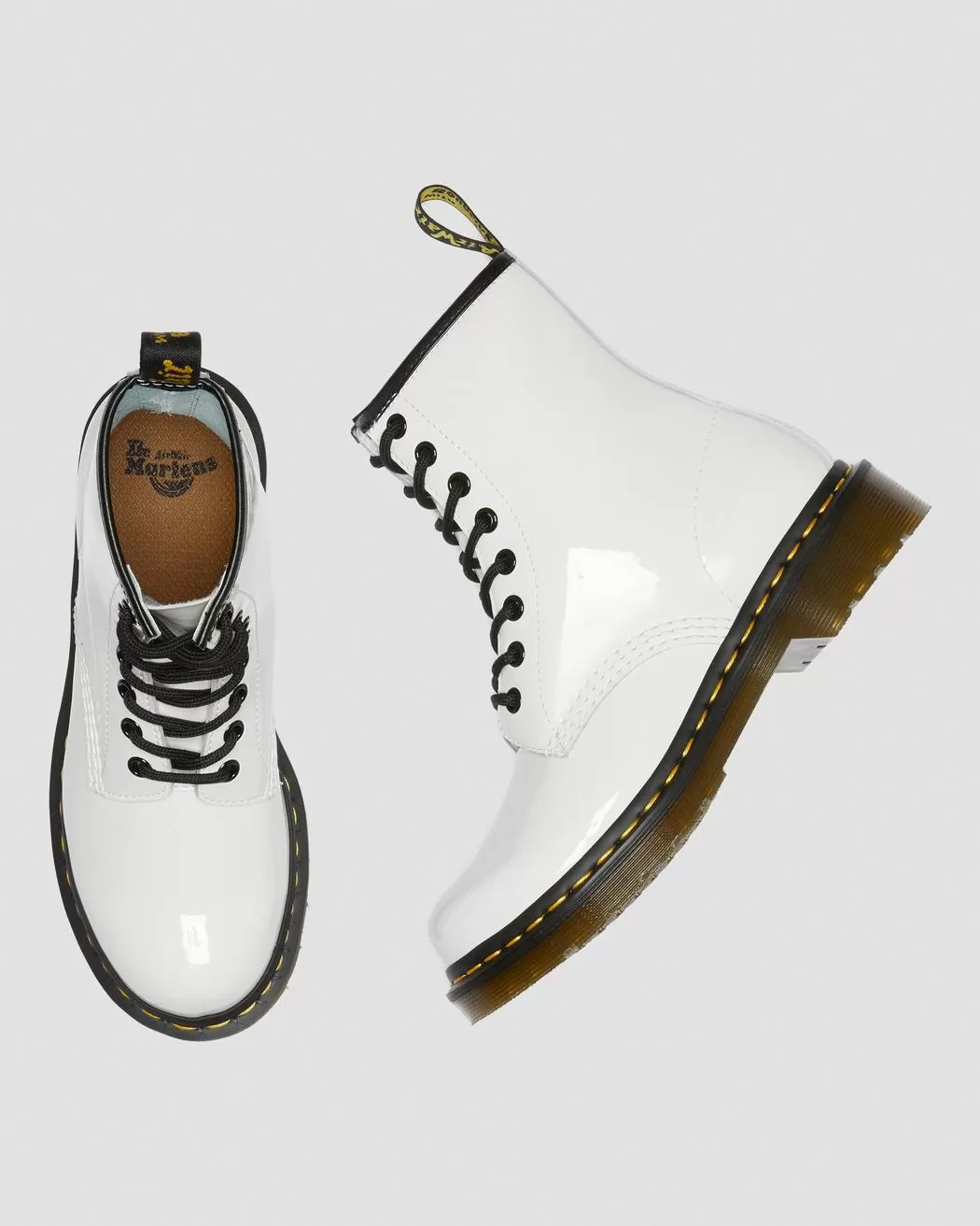 Dr. Martens Women's 1460 PATENT LEATHER LACE UP BOOTS (White Lucido   Patent Lamper)