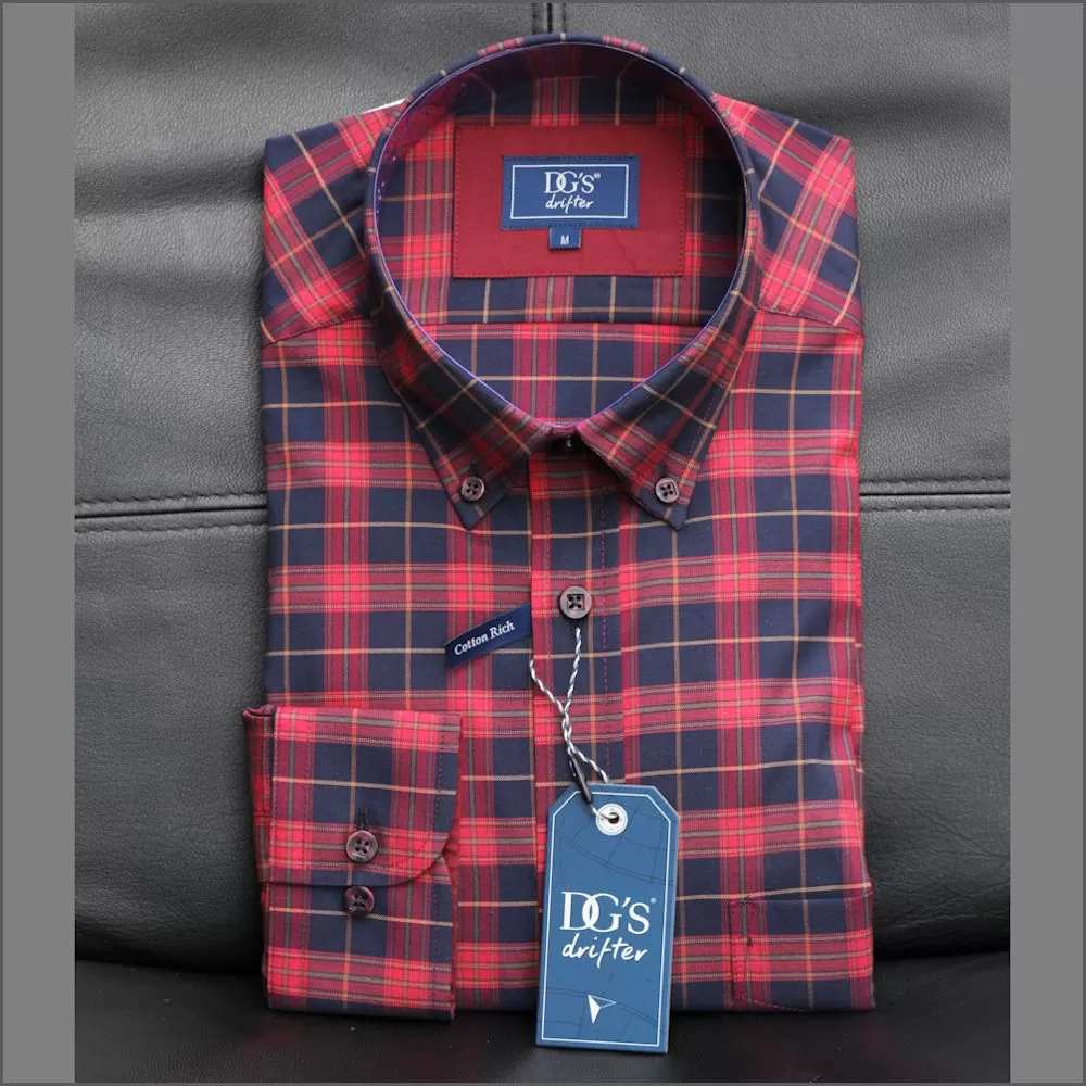 Drifter Ivano Maroon, Navy & Red Check Shirt<>