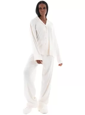 Elegant Ribbed Organic Cotton Pyjama Set, Off-White