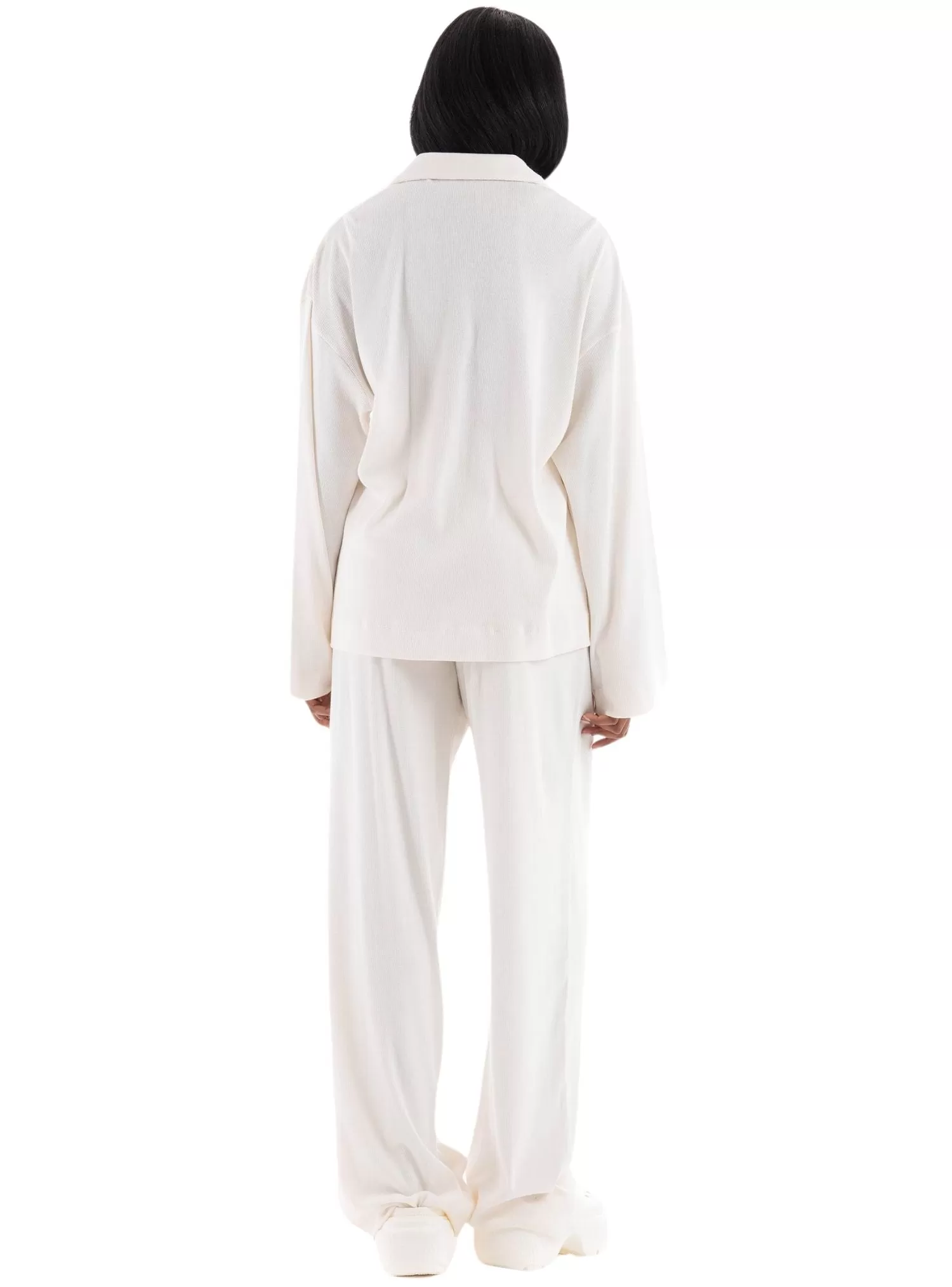 Elegant Ribbed Organic Cotton Pyjama Set, Off-White