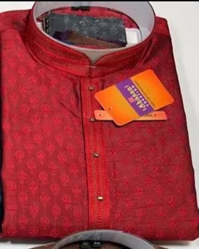 Elegent Red Color Jacquard Embroidery Work Men's Kurta