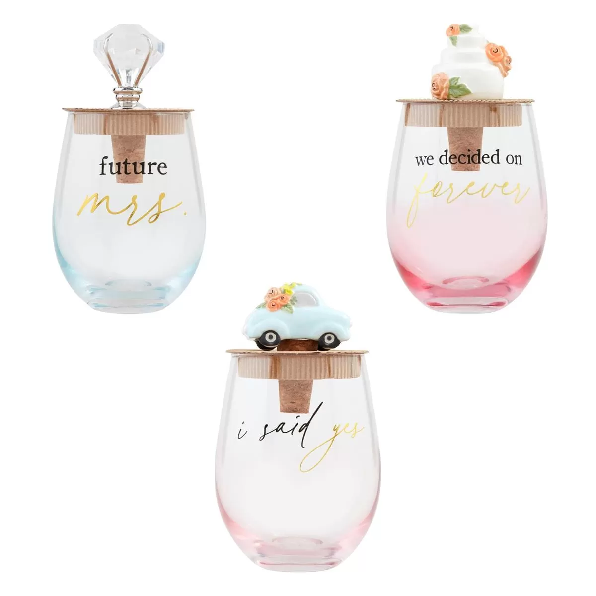 Engaged Wine Glass Sets in Assorted Sayings