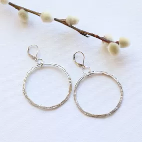 Enso - Large Hand forged Distressed Sterling Silver Hoop Earrings