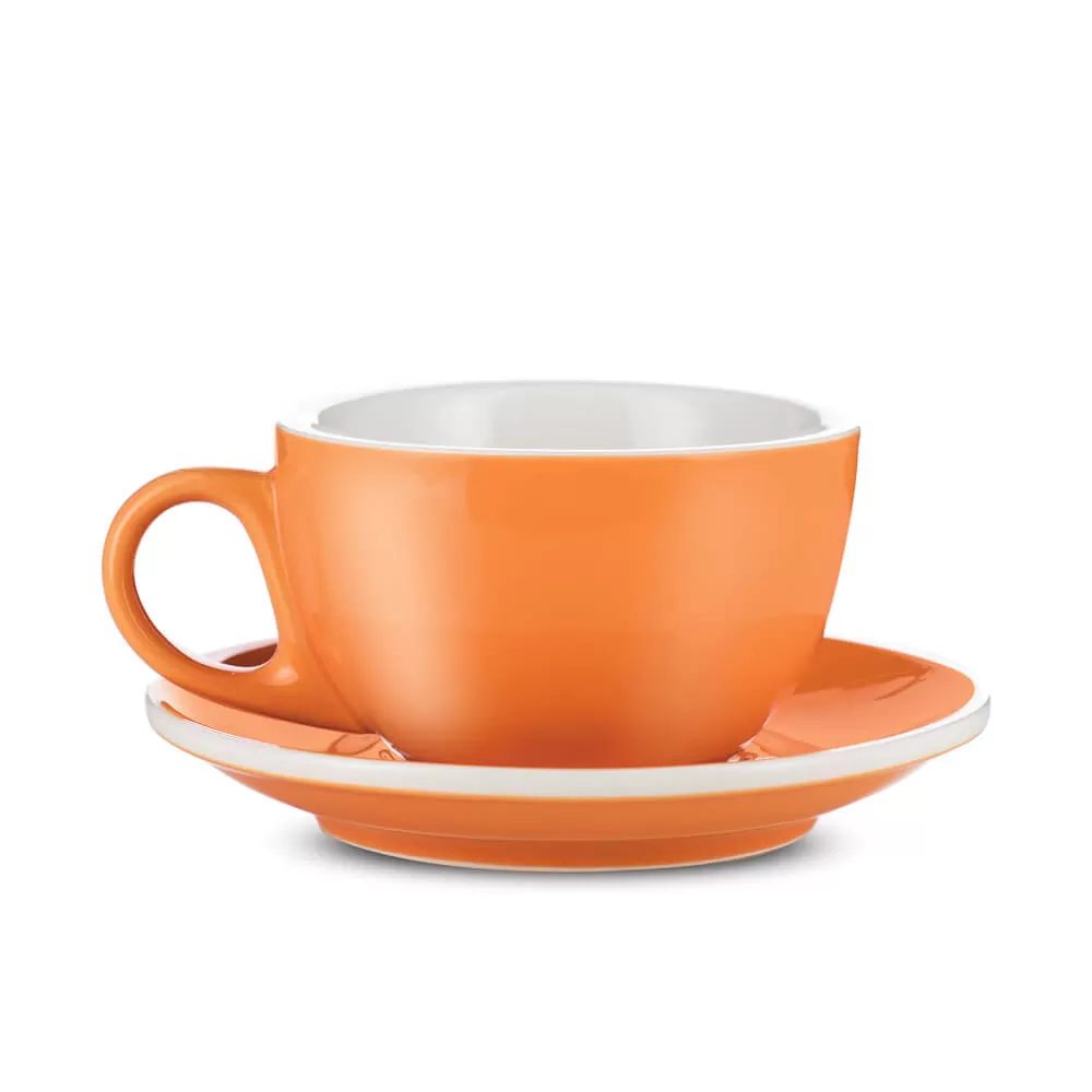 Espresso Parts Porcelain Latte Cup & Saucer - Orange (12oz/355ml)