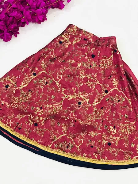 Fabulous Designer Art Silk Embroidery Work Lehenga Set For Kids