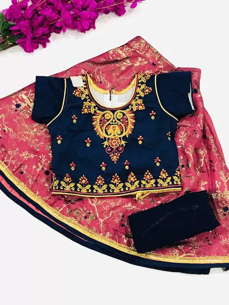 Fabulous Designer Art Silk Embroidery Work Lehenga Set For Kids