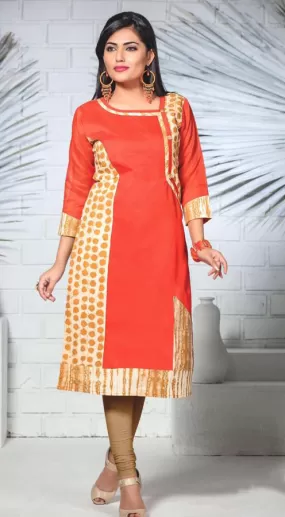 Fascinating Red Colored Silk Cotton Kurti