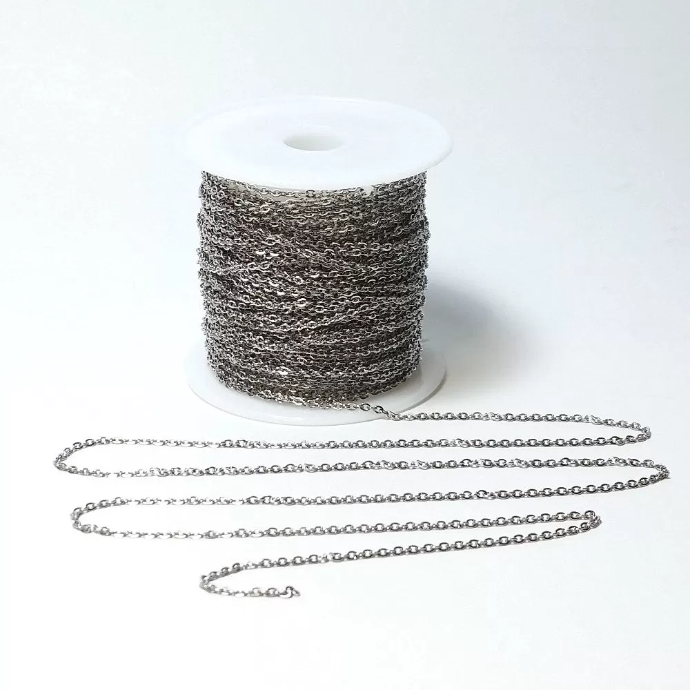 Fine Stainless Steel Chain, Bulk Jewelry Making Supplies, Flattened Oval Links, 1.5x1.5mm, Lot Size 30 Feet, #1901