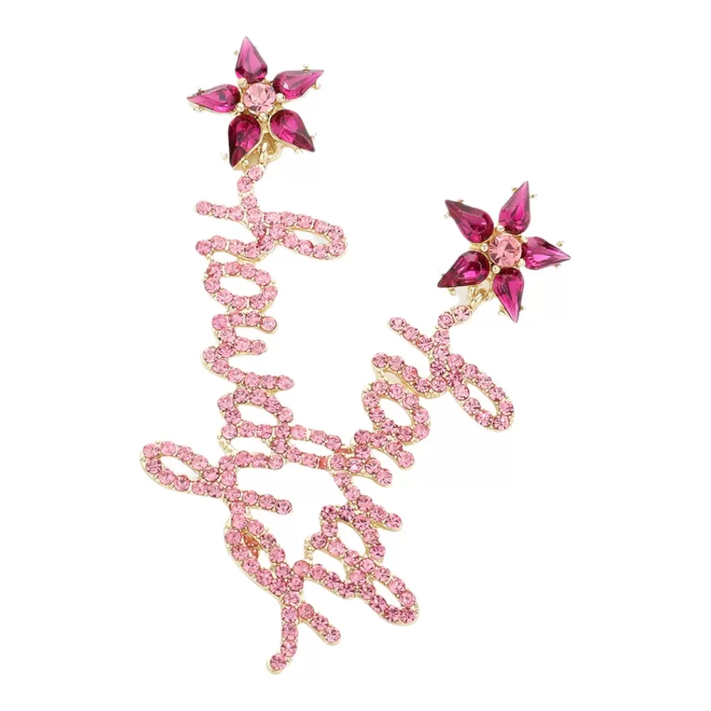 Flower Howdy Message Link Dangle Earrings