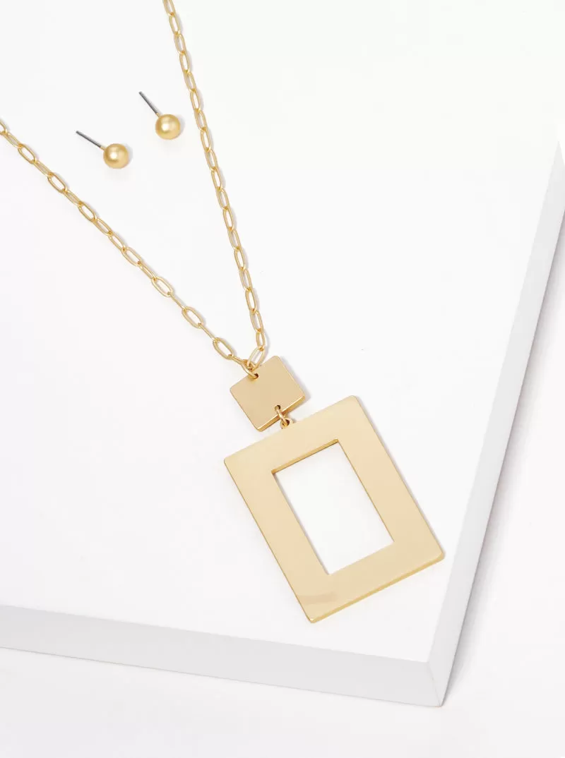 Geometric Gold Pendant Necklace Set