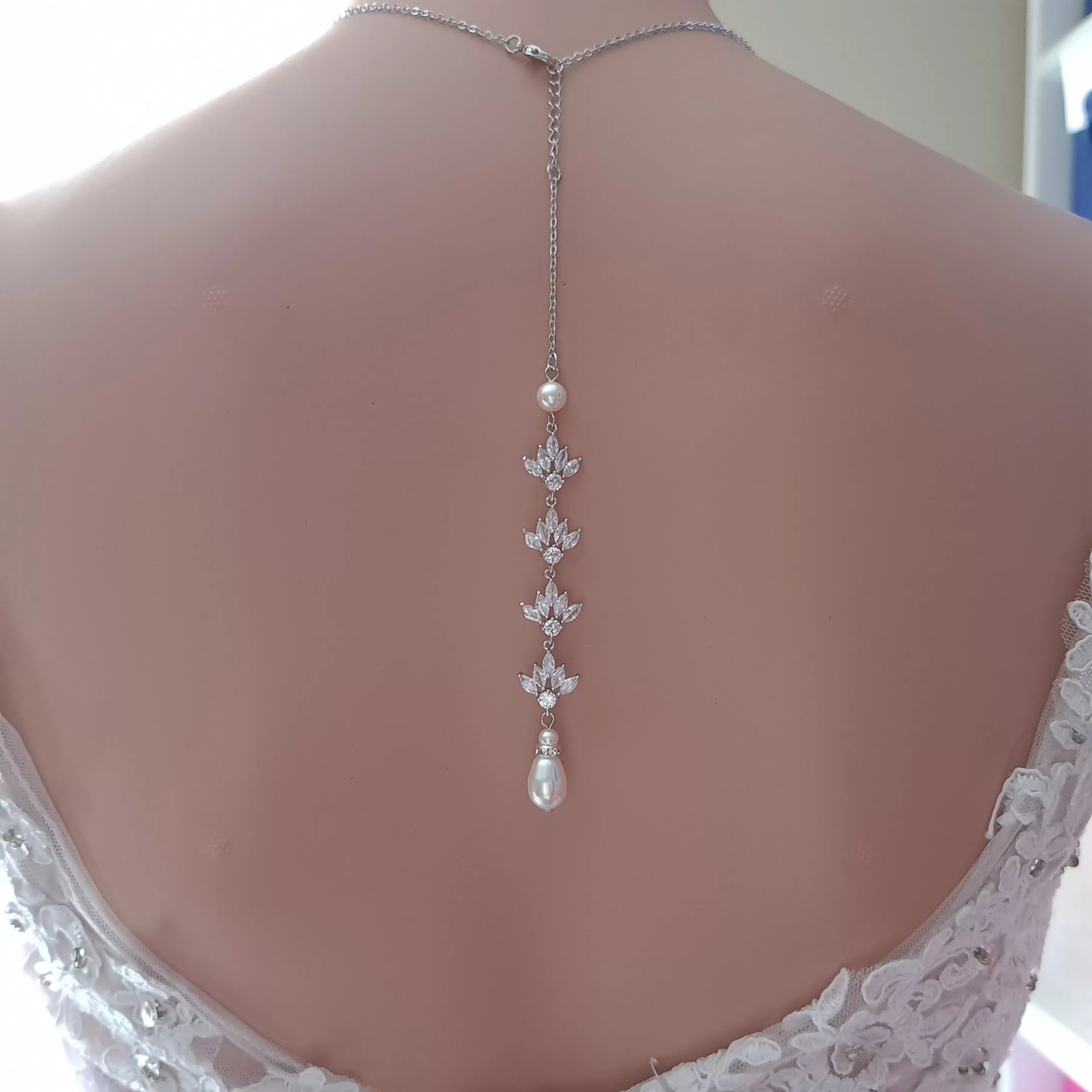 Gold Crystal Backdrop Necklace for Weddings-Rosa