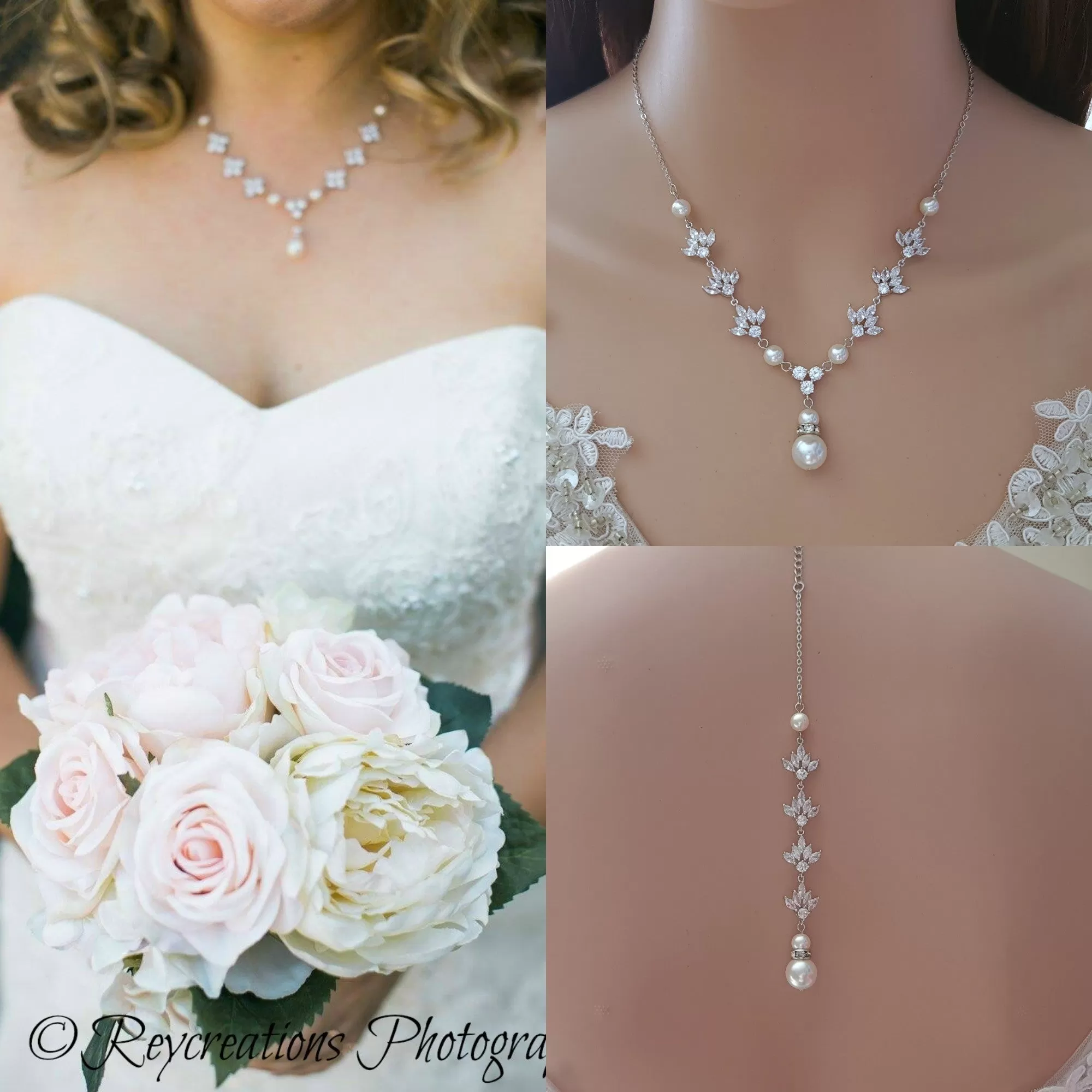 Gold Crystal Backdrop Necklace for Weddings-Rosa