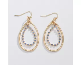 Gold Teardrops with Rich Blue Crystals Earrings