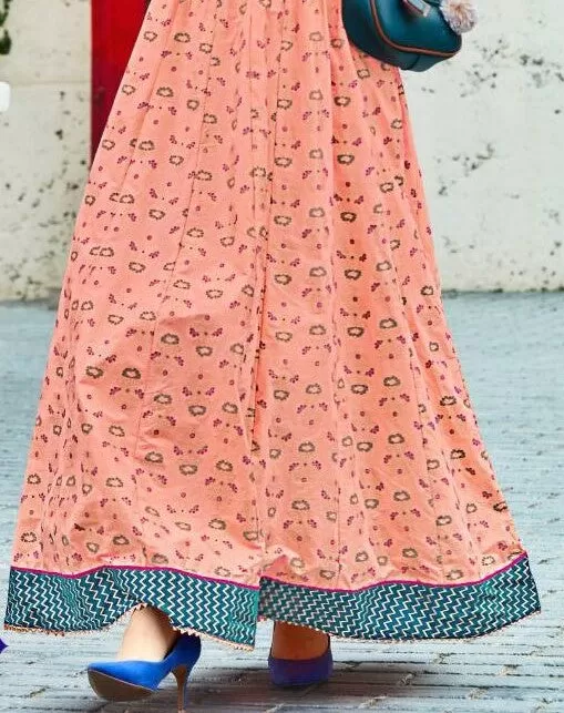 Gorgeous Pink Color Cotton Printed Long Dress