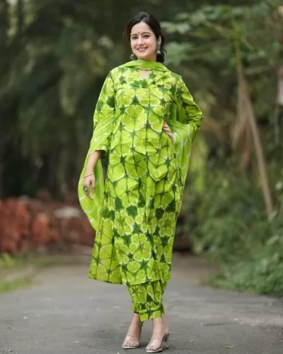 Green Cotton Afghani Style Salwar Suit Set