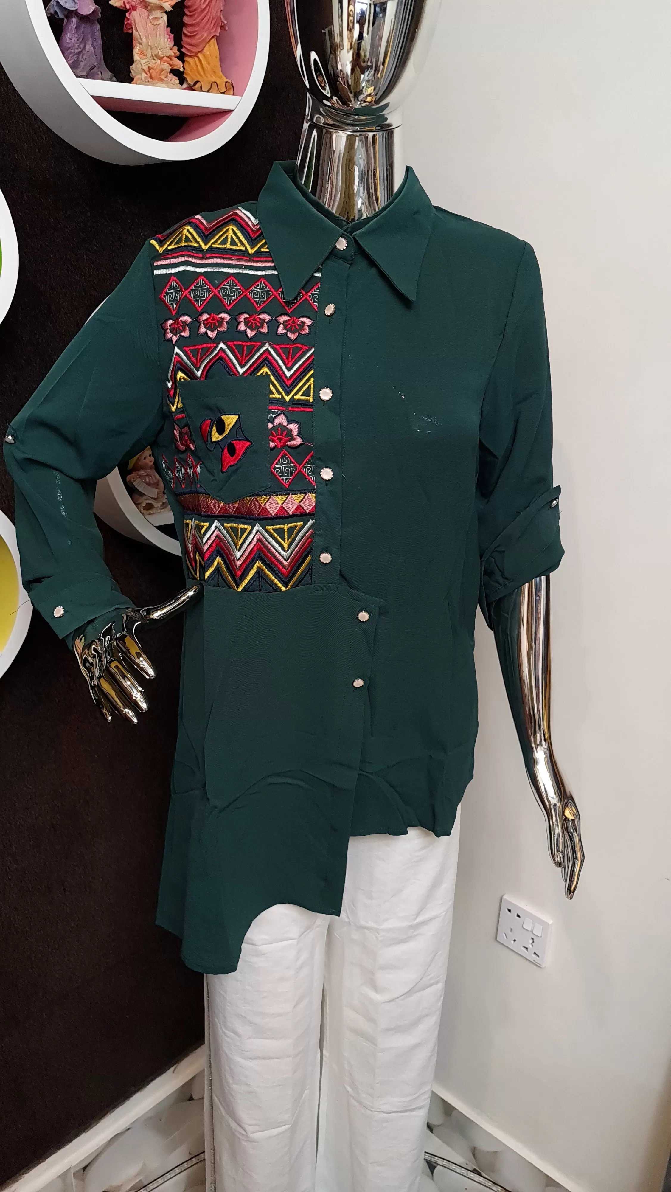 Green Embroidery casual shirt