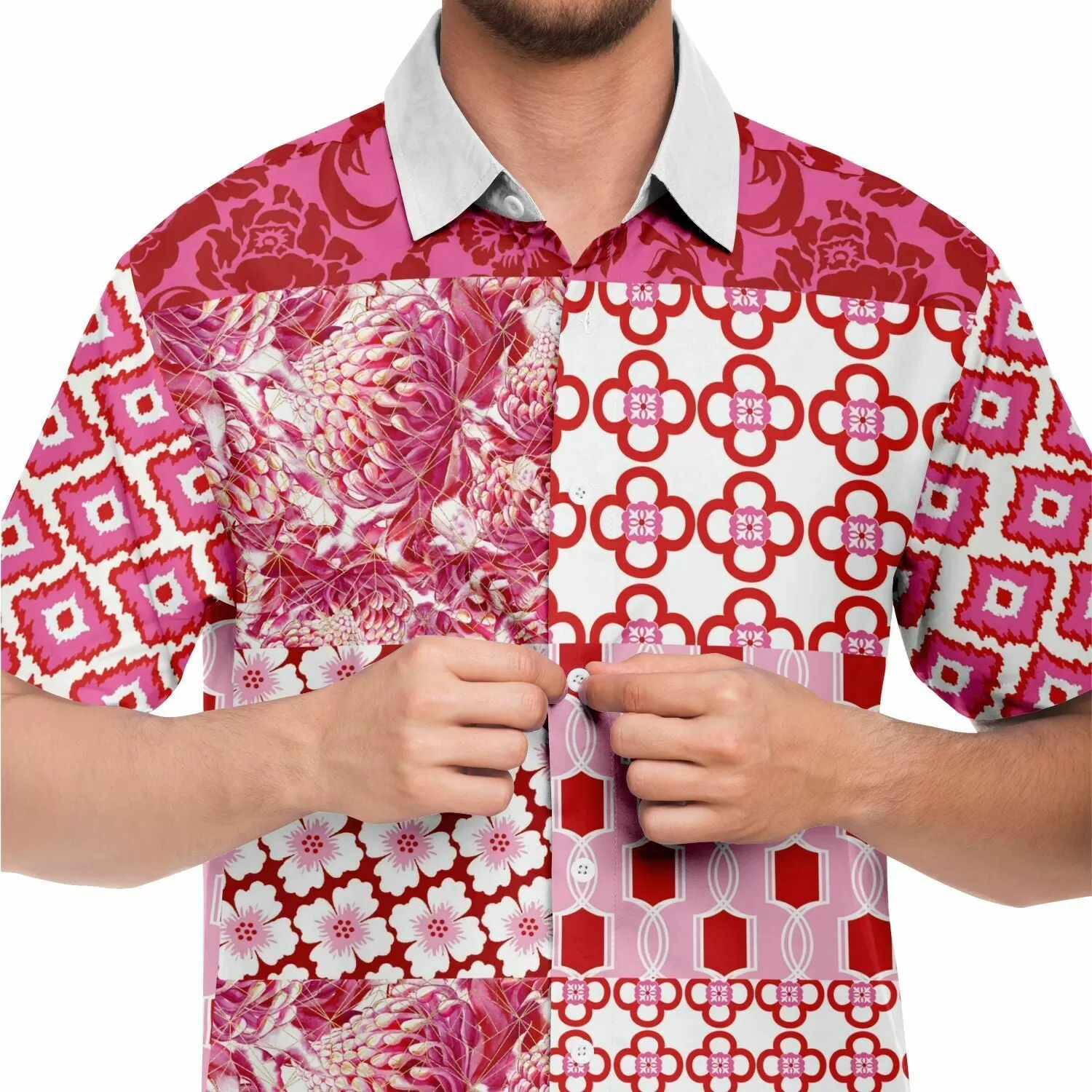 Gypsy Beat Pink Patchwork Short Sleeve Button Down Shirt