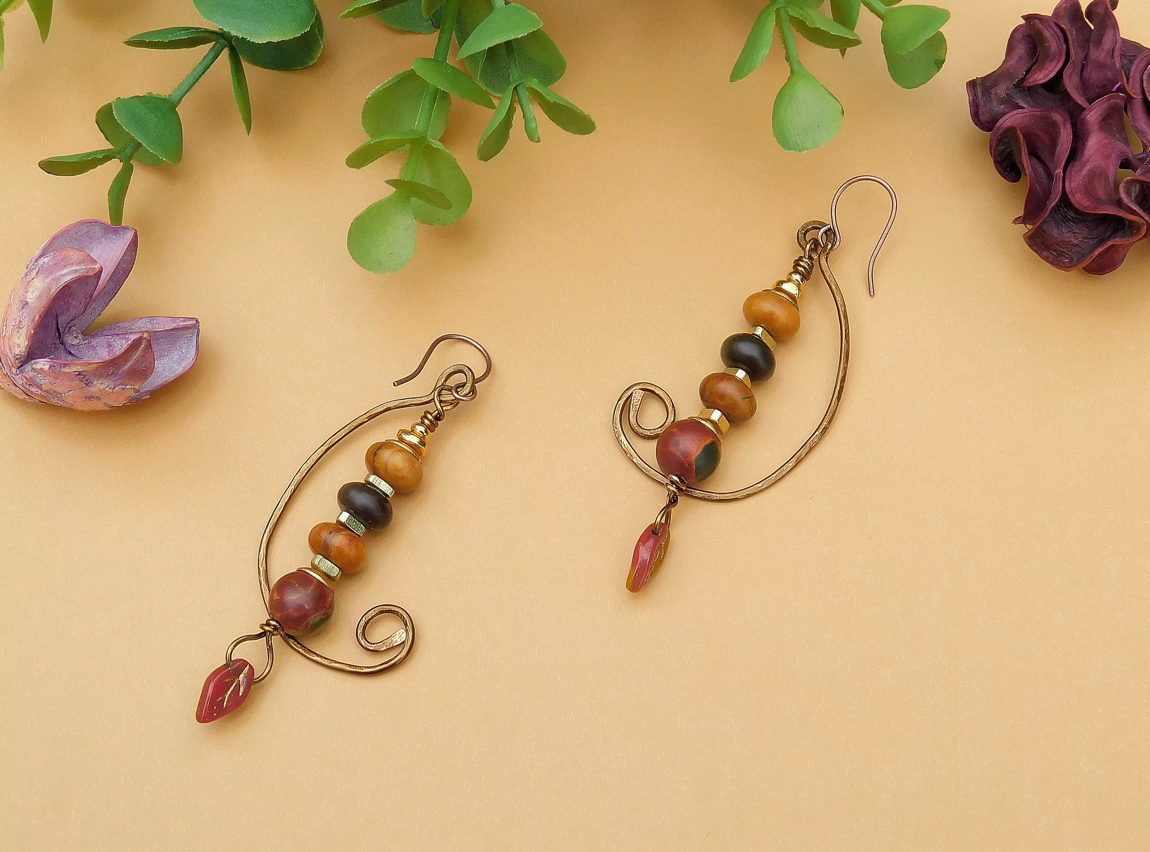 Hammered Copper with Red Creek Jasper Gemstones