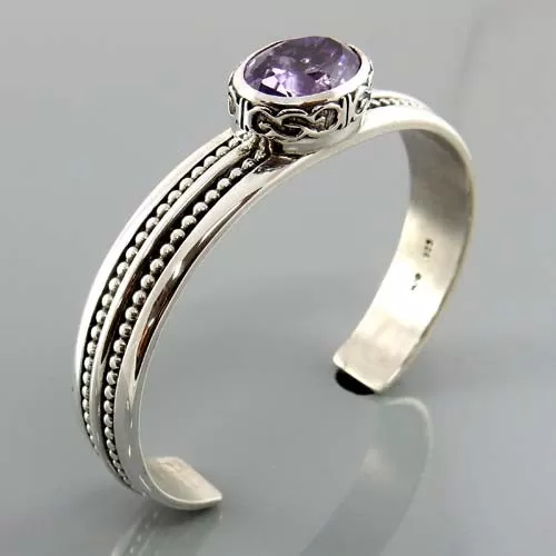 Handcrafted Sterling Silver Amethyst Cuff Bracelet