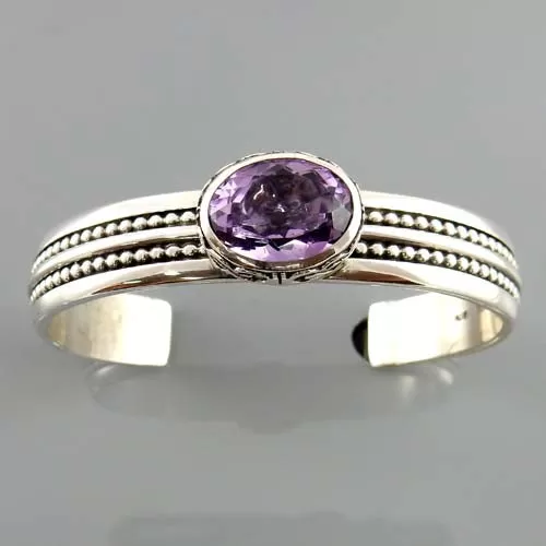 Handcrafted Sterling Silver Amethyst Cuff Bracelet