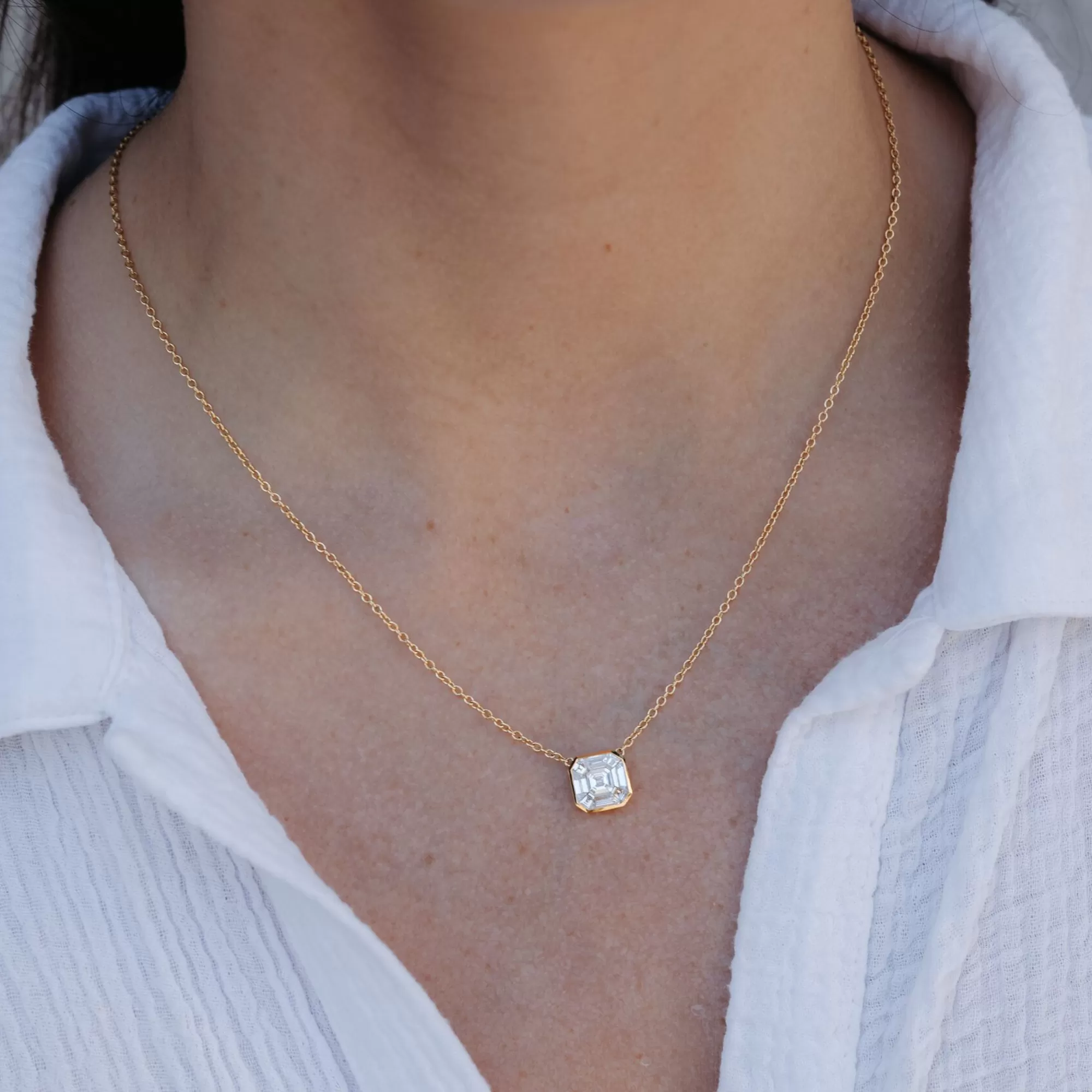 Invisible Set 1.05CT Square Diamond Necklace