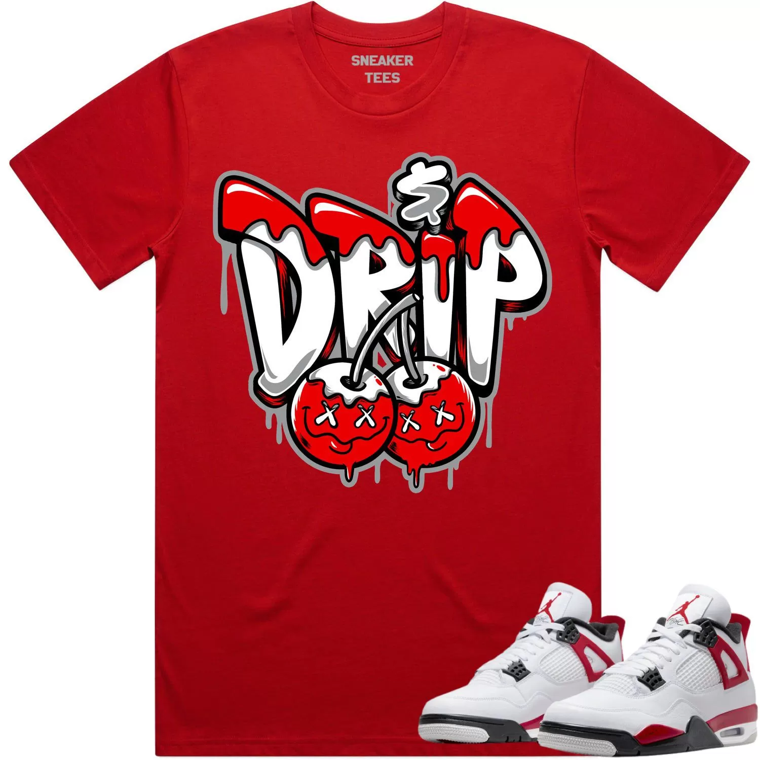 Jordan 4 Red Cement 4s Shirt to Match - RED MONEY DRIP