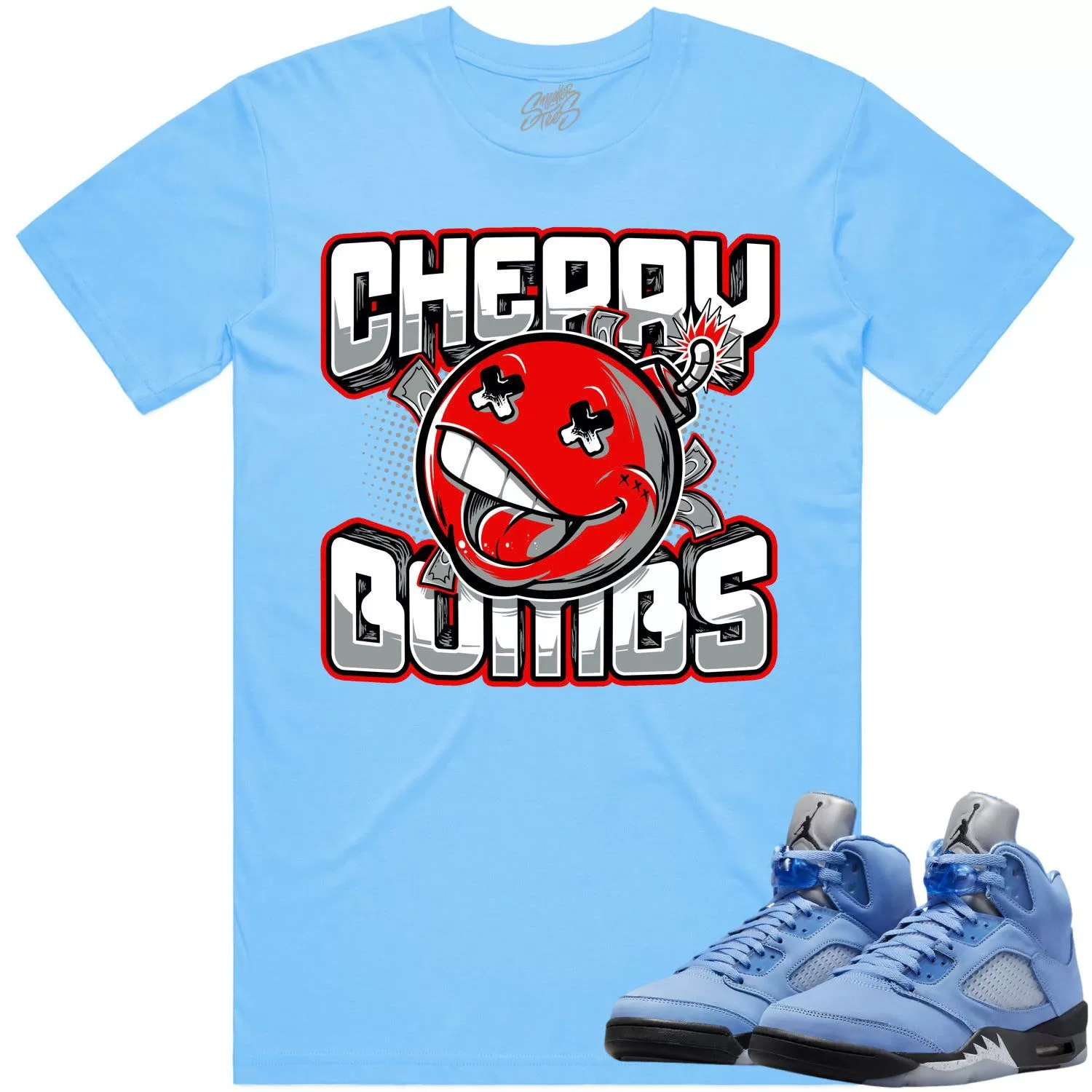 Jordan 5 University Blue 5s Shirt to Match - RED CHERRY BOMBS