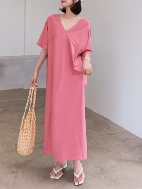 Kaiah Plus Size V Neck T Shirt Midi Dress