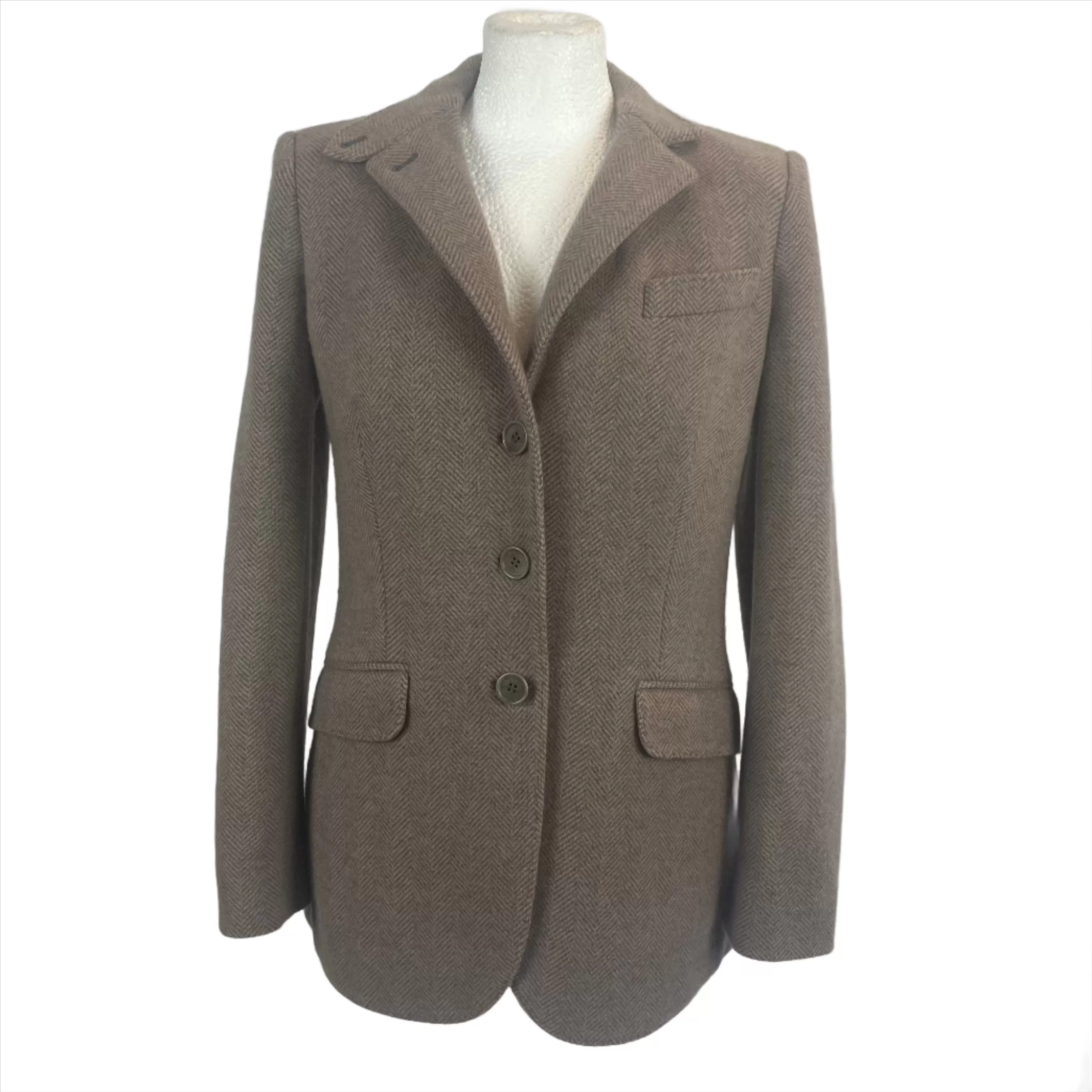 Loro Piana Taupe & Grey Herringbone Knit Cashmere Jacket S