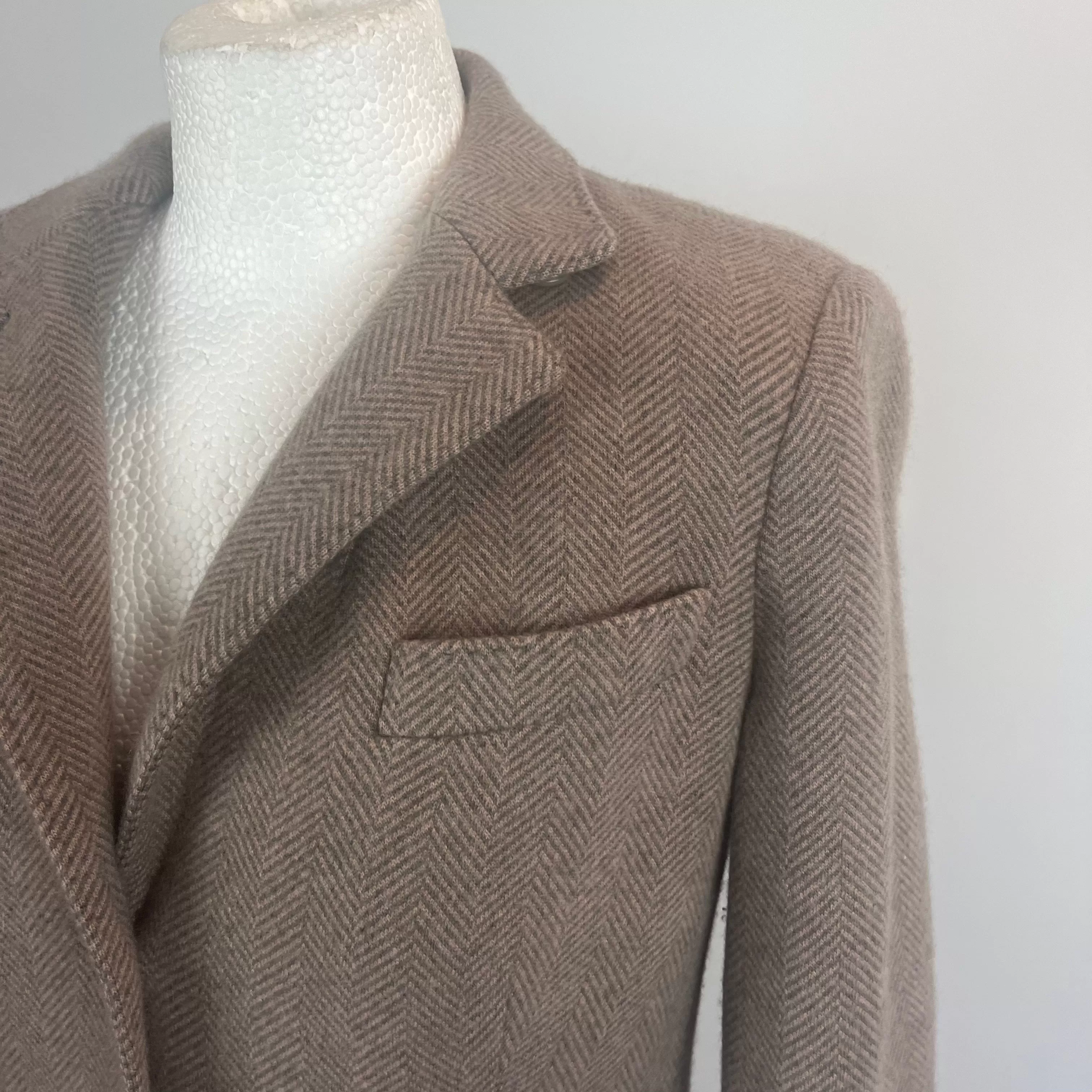 Loro Piana Taupe & Grey Herringbone Knit Cashmere Jacket S