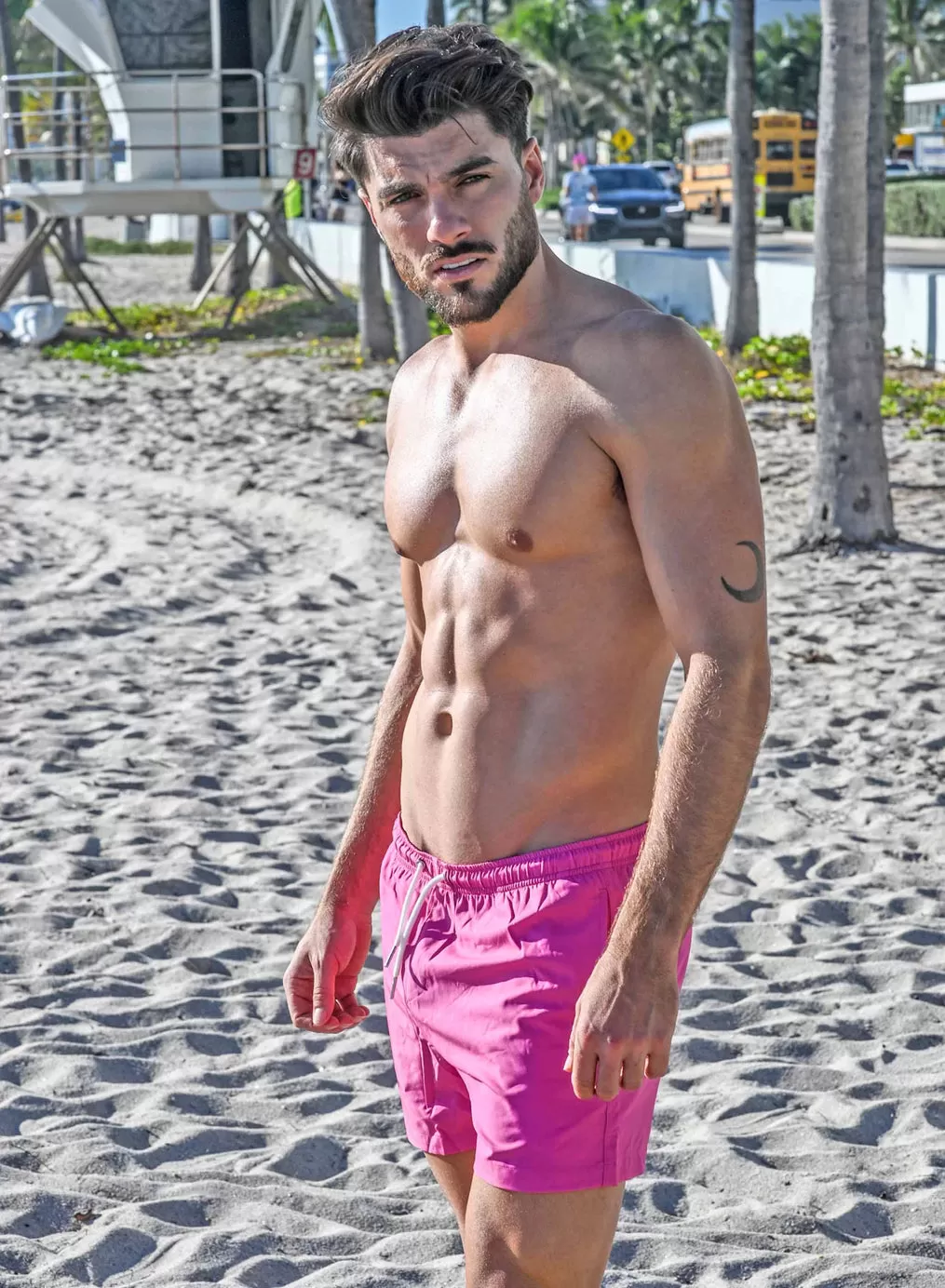 Magenta Blue Pocket Swim Trunks