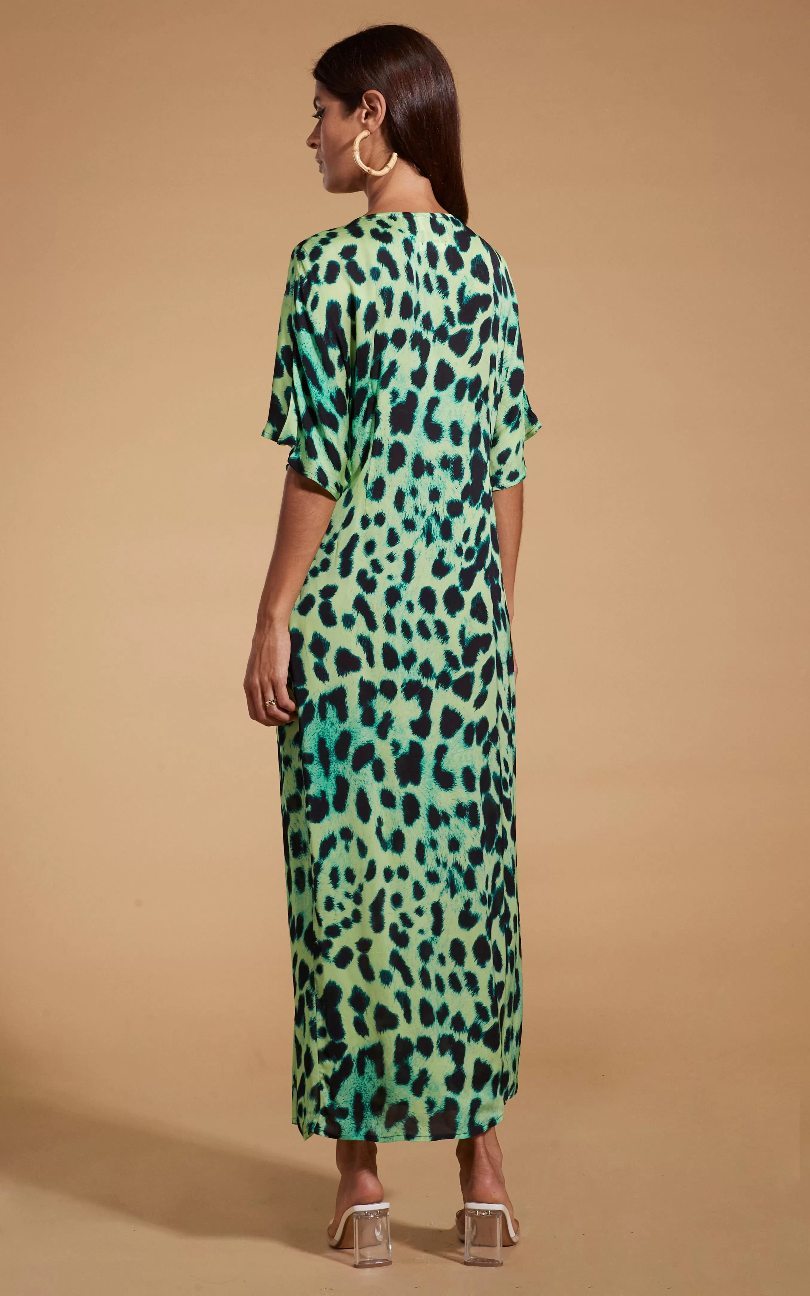 Makuna Kaftan In Lime Leopard